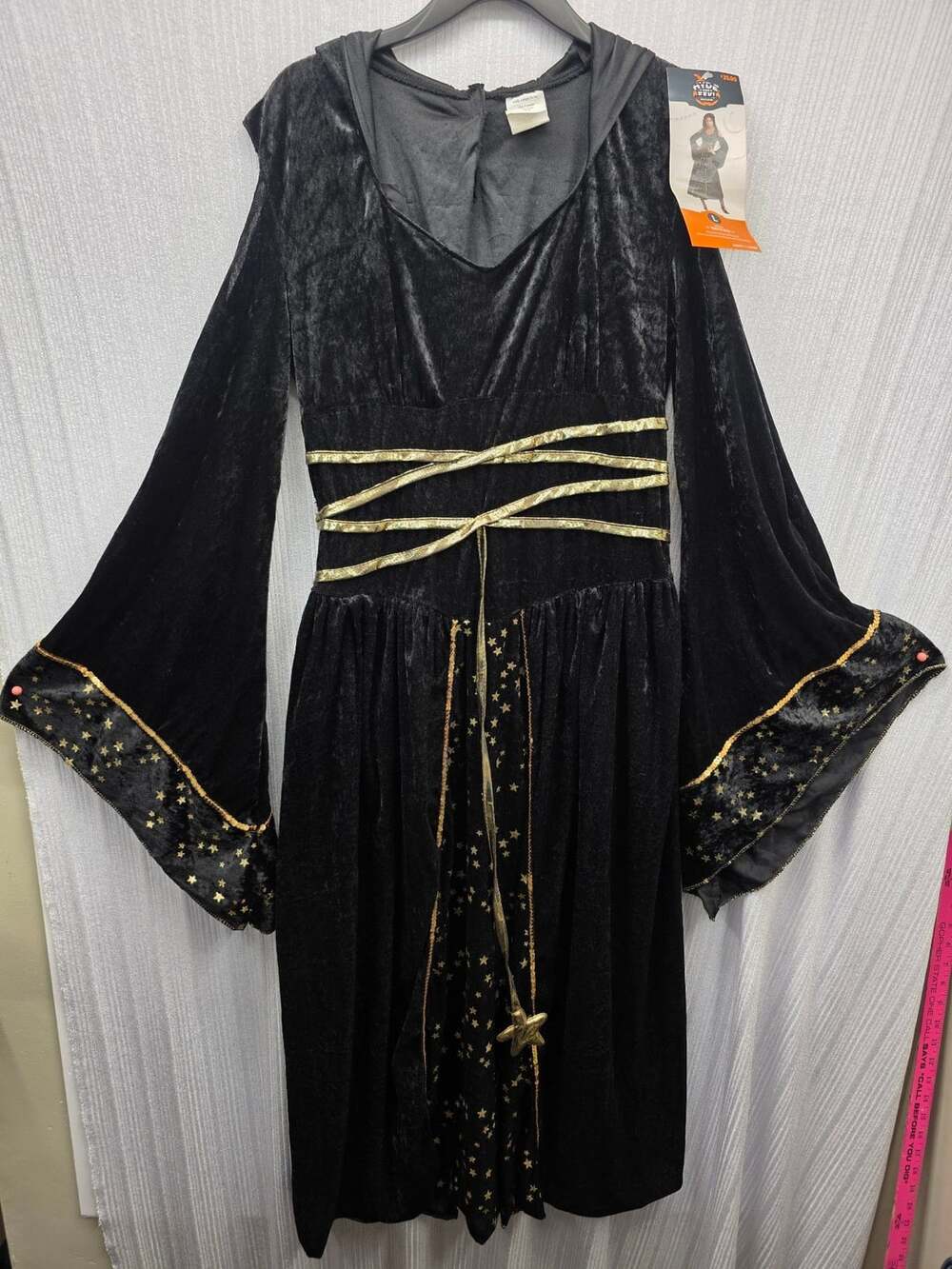 Velvet Witch Costume Dress Size Large 12-14 Black Gold Stars